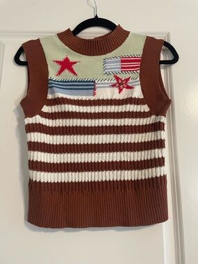 Maeve Anthropologie Mixed Print Patriotic Sweater Vest - XS